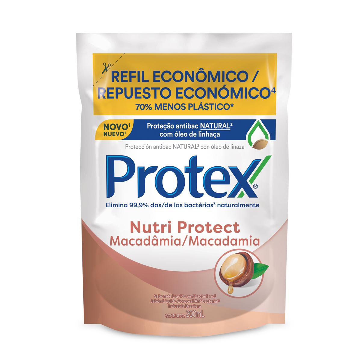 Refil Para Sabonete Líquido Antibacteriano Para as Mãos Protex Nutri Protect Macadâmia 200 ml