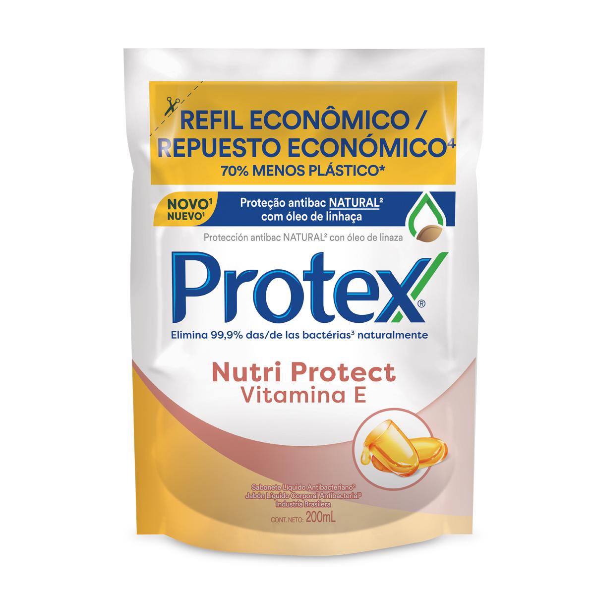 Refil Para Sabonete Líquido Antibacteriano Para as Mãos Protex Nutri Protect Vitamina E 200 ml