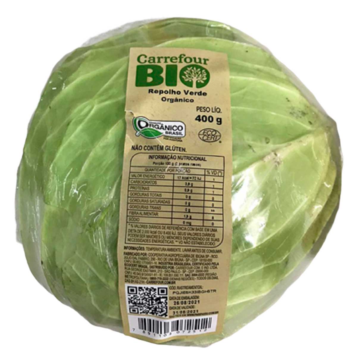 Repolho Verde Orgânico Carrefour Bio 400G