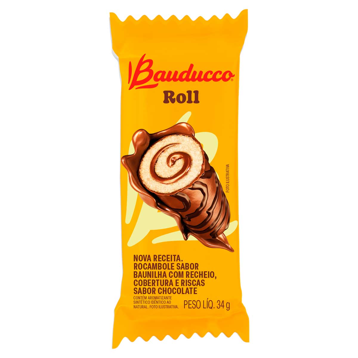 Rocambole Baunilha Recheio e Cobertura Chocolate Bauducco Roll Pacote 34 g