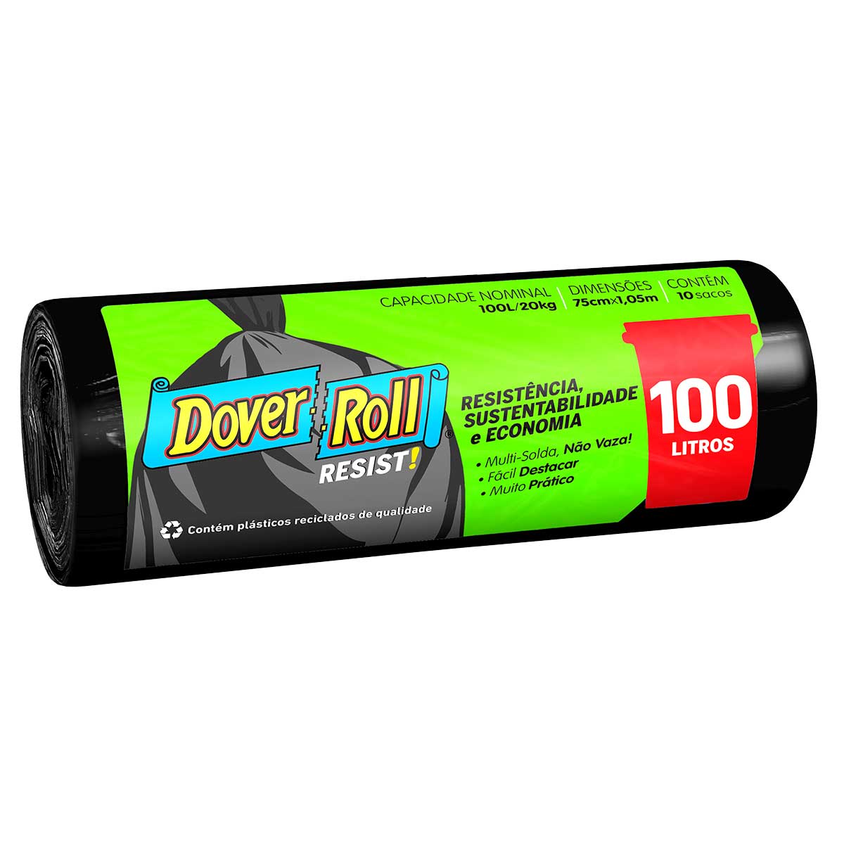 Saco de Lixo Dover Roll Resist! Preto com 10 Unidades de 100 Litros