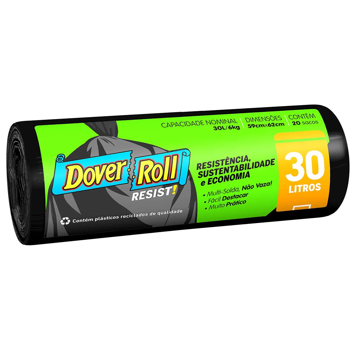 Saco de Lixo Dover Roll Resist! Preto com 20 Unidades de 30 Litros