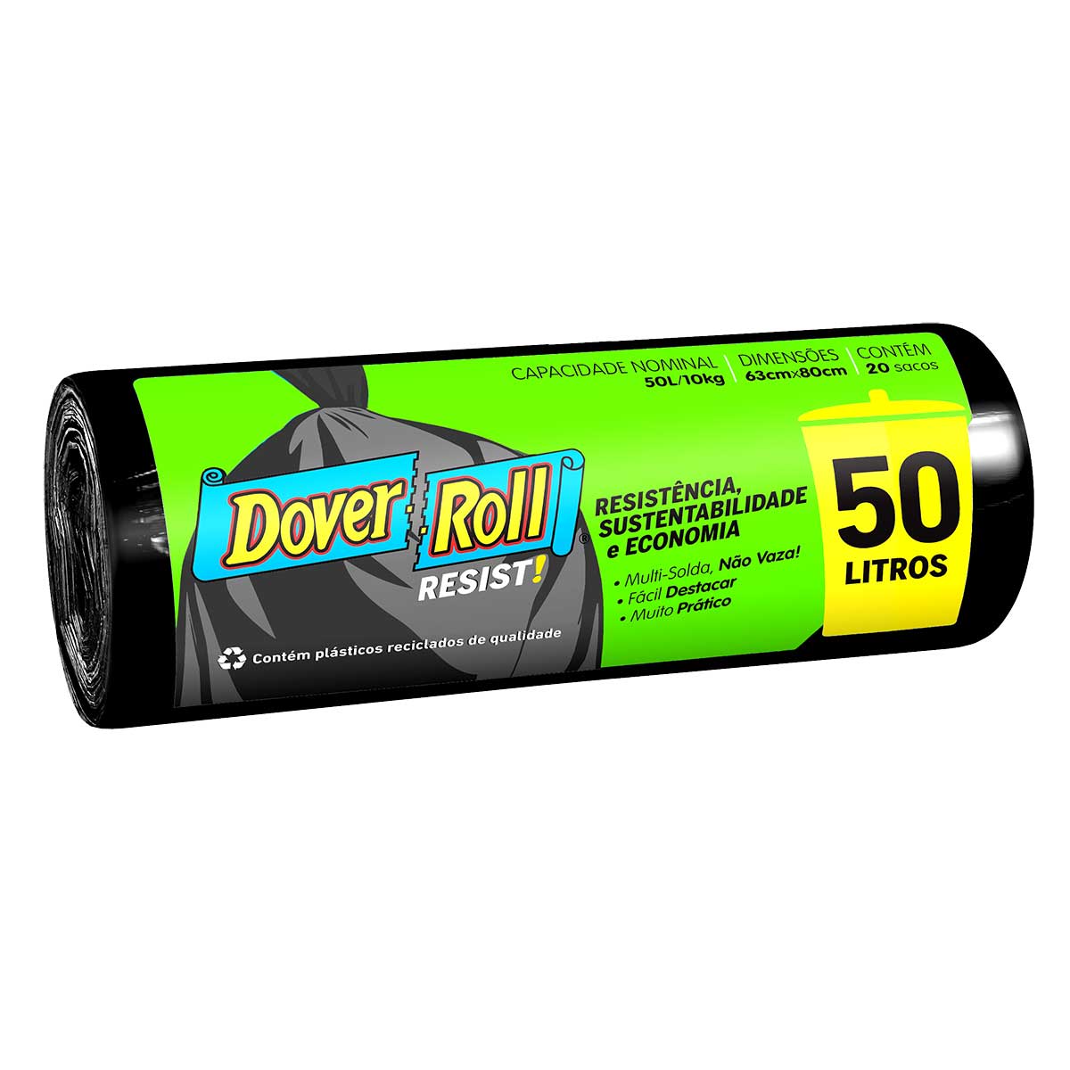 Saco de Lixo Dover Roll Resist! Preto com 20 Unidades de 50 Litros