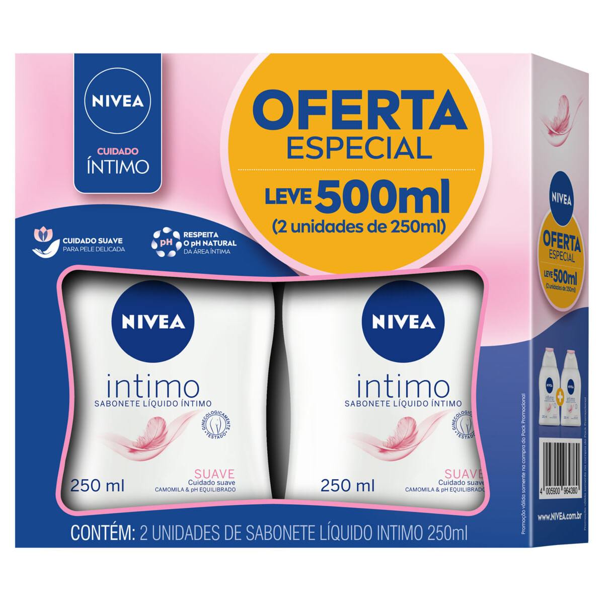 Kit Sabonete Líquido Íntimo Suave Camomila Nivea Frasco 2 Unidades 250 ml