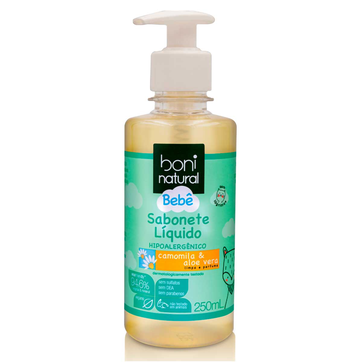 Sabonete Líquido Pump Infantil Corporal Boni Natural Bebê Camomila e Aloe Vera 250ml