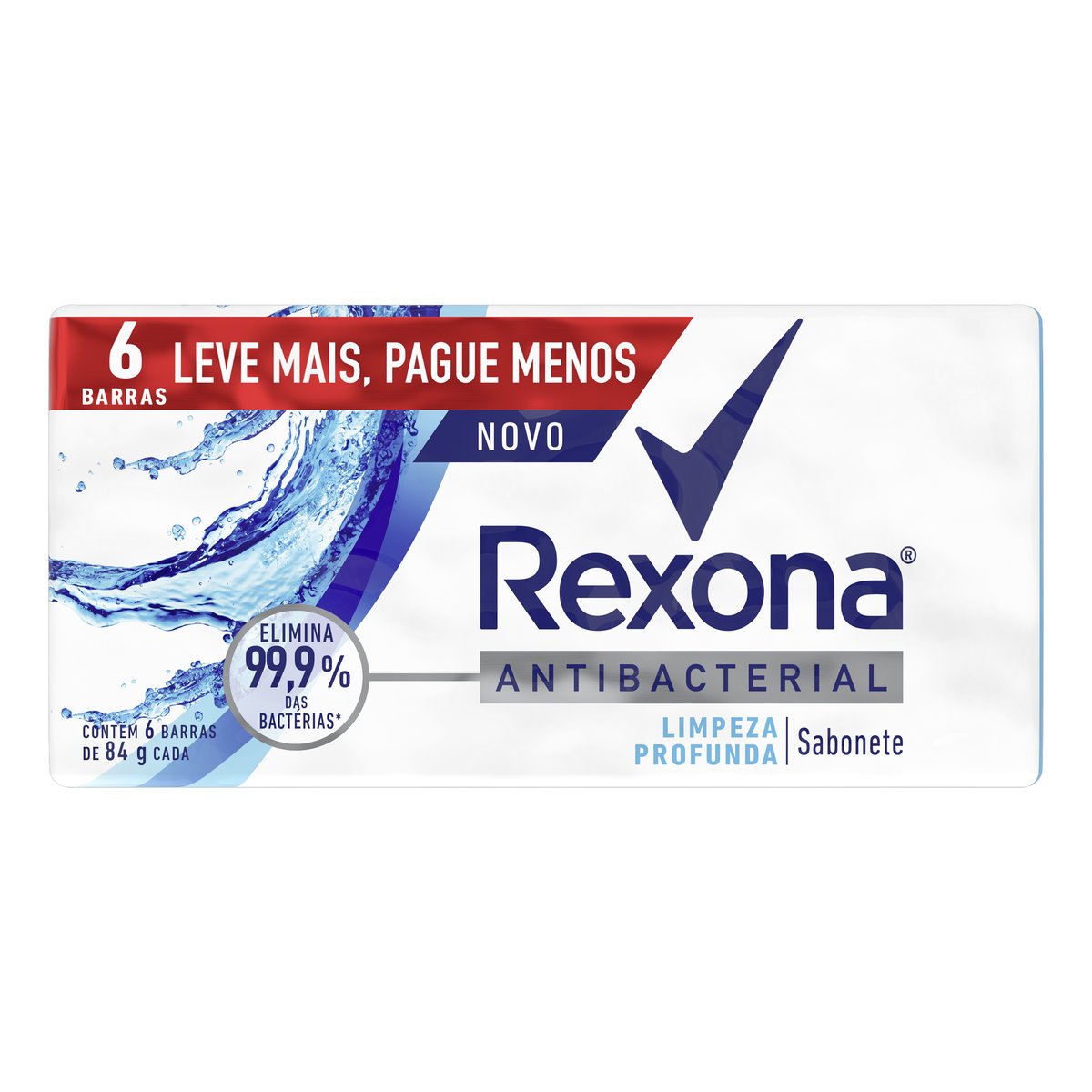 Pack Sabonete em Barra Antibacterial Rexona Limpeza Profunda Envoltório 6 Unidades 84 g Cada Leve Mais Pague Menos