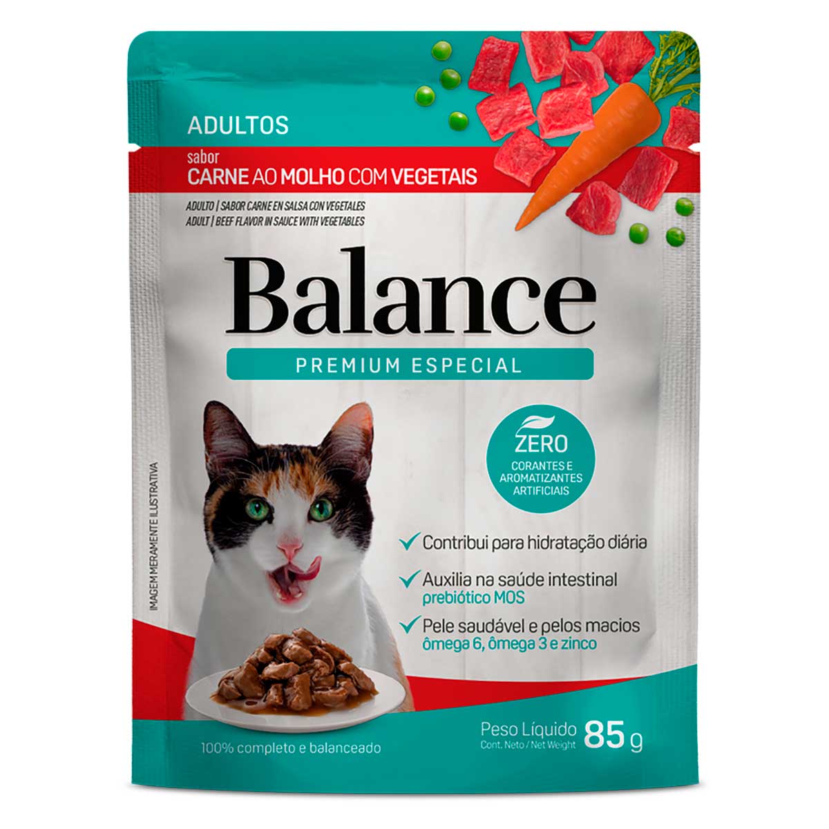 Ração Úmida para Gatos Adultos Sabor Carne ao Molho com Vegetais Premium Especial Balance Sachê 85g