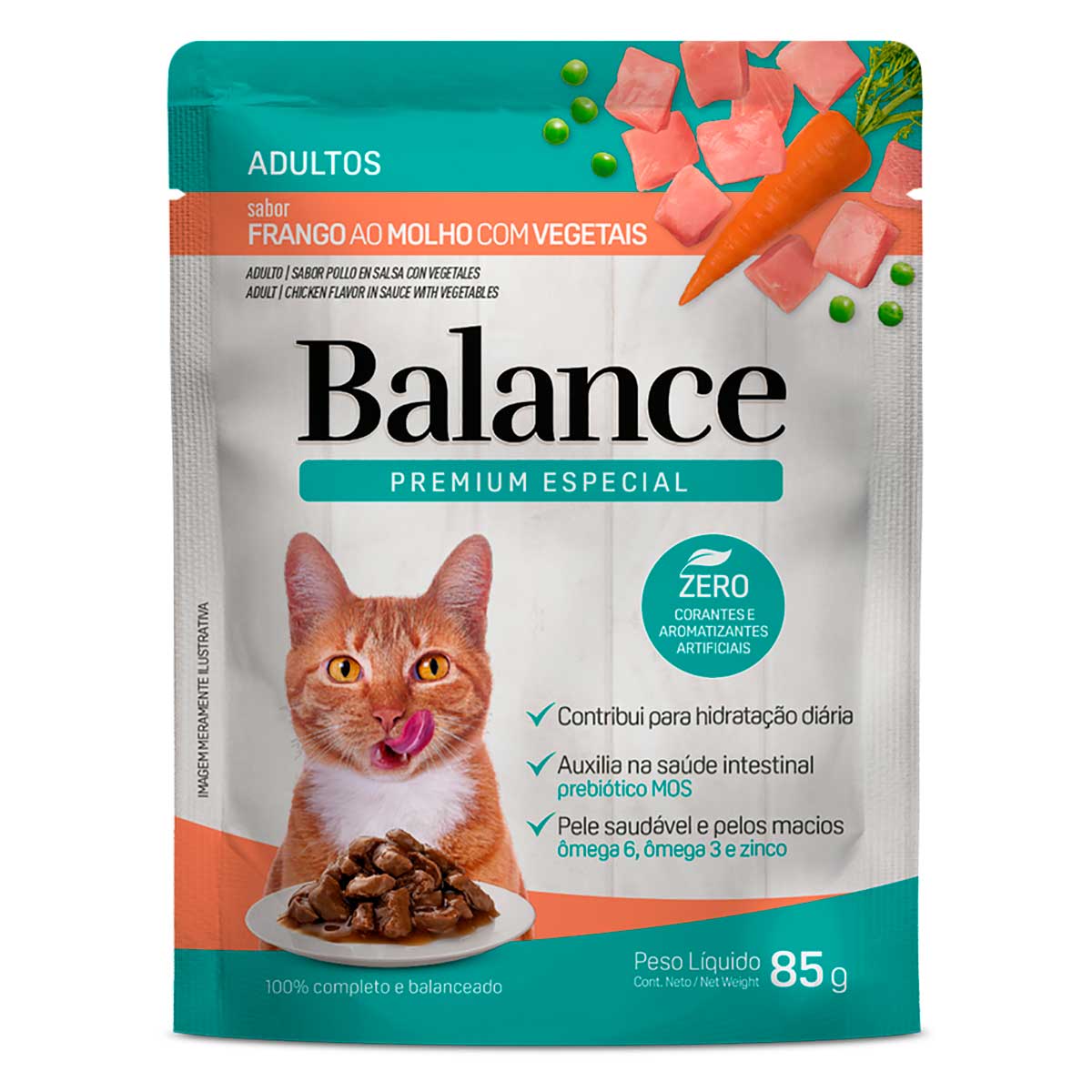 Ração Úmida para Gatos Adultos Sabor Frango ao Molho com Vegetais Premium Especial Balance Sachê 85g