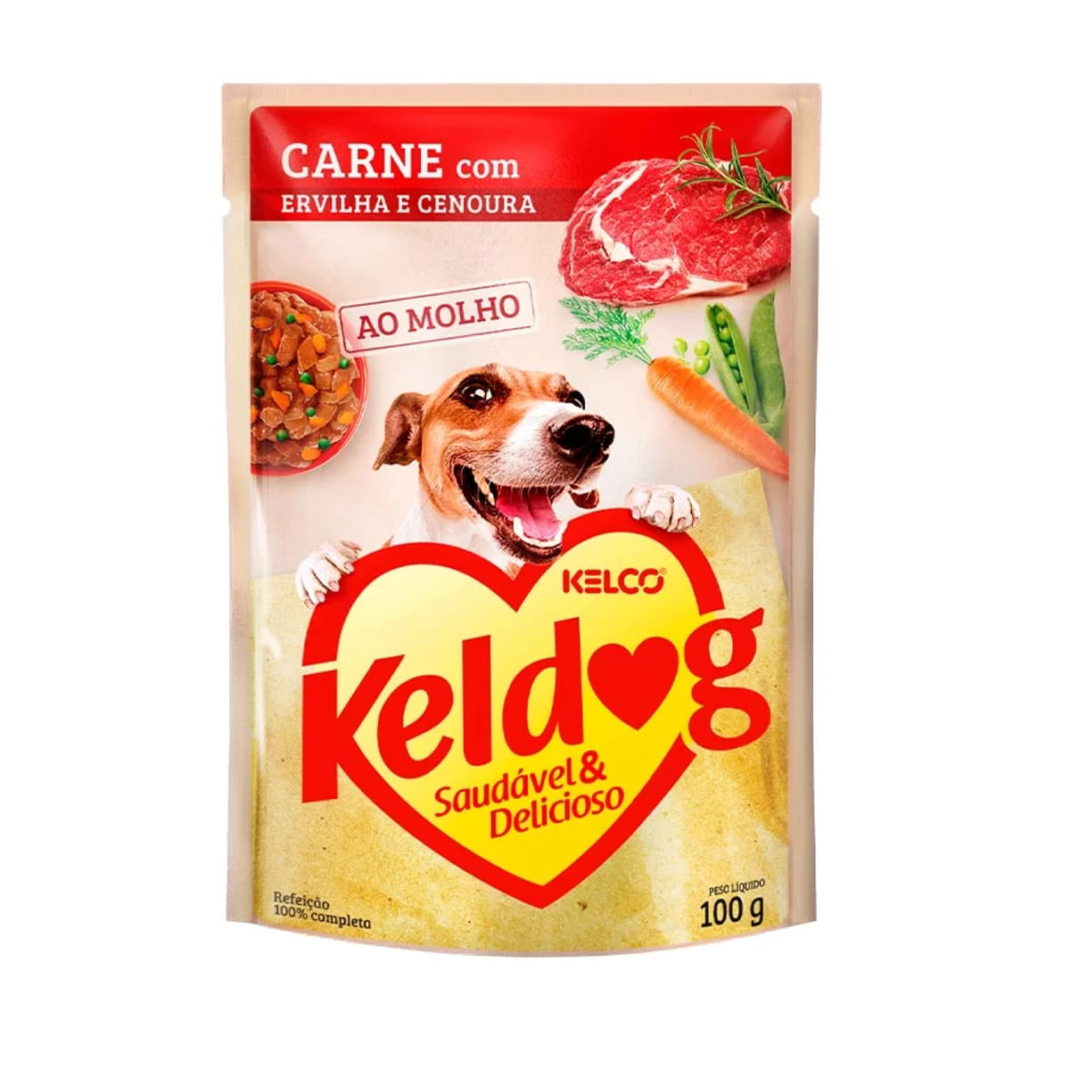 Ração Úmida Carne Ervilha e Cenoura Keldog Sachê 100 g