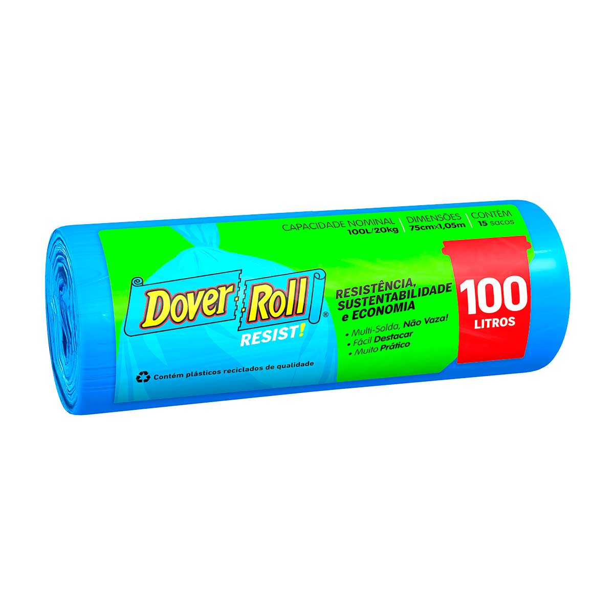 Saco de Lixo Dover Roll Resist! Azul com 15 Unidades de 100L