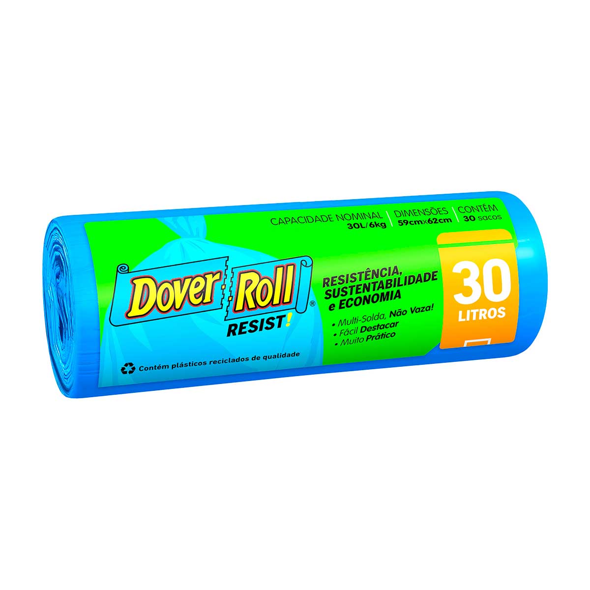 Saco de Lixo Dover Roll Resist! Azul com 30 Unidades de 30L