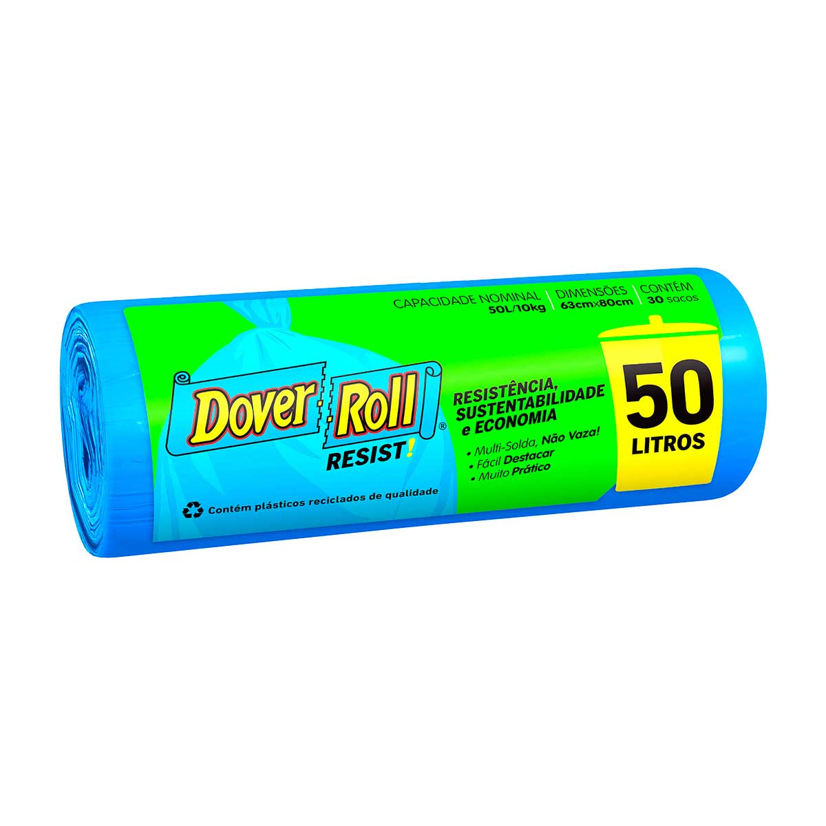 Saco de Lixo Dover Roll Resist! Azul com 30 Unidades de 50L