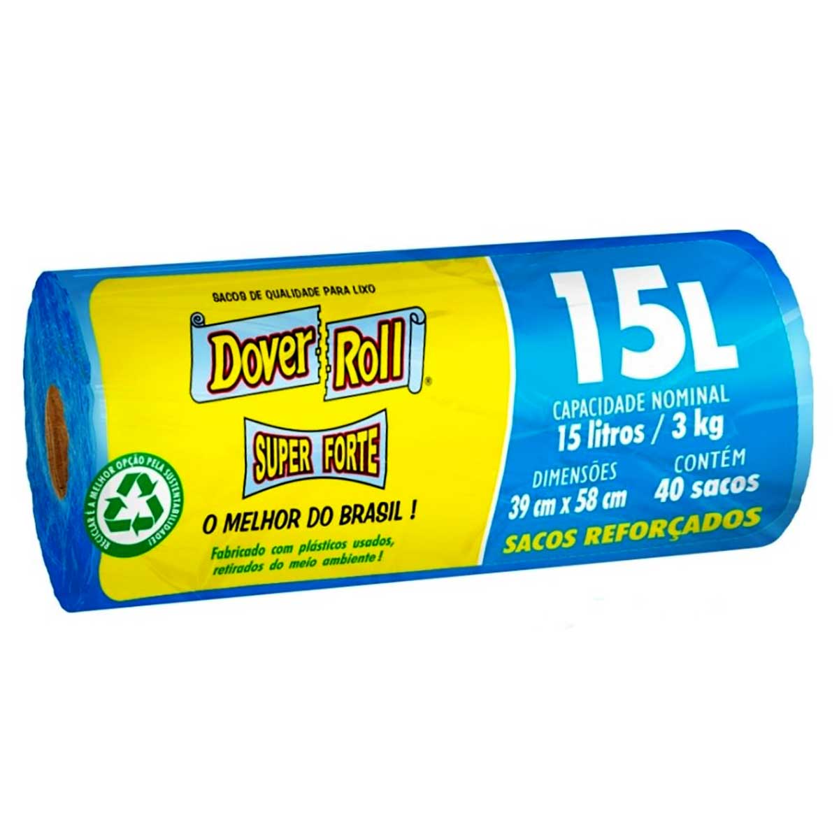 Saco de Lixo Dover Roll Super Forte Azul com 40 Unidades de 15 litros