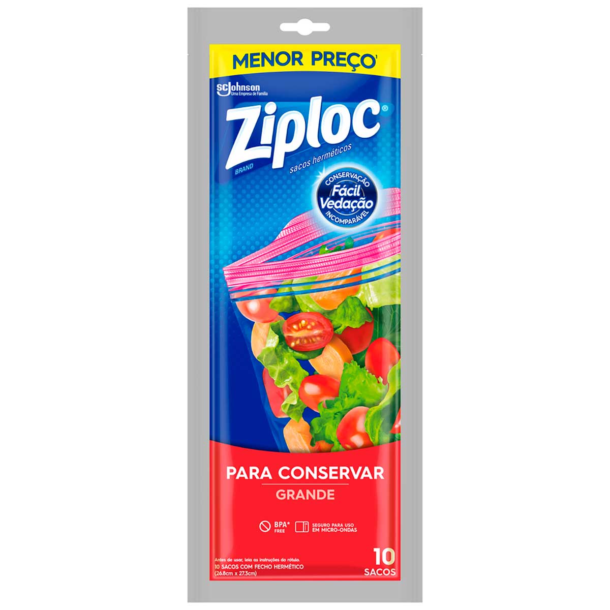 Saco Hermético Grande para Conservar Ziploc com 10 Unidades