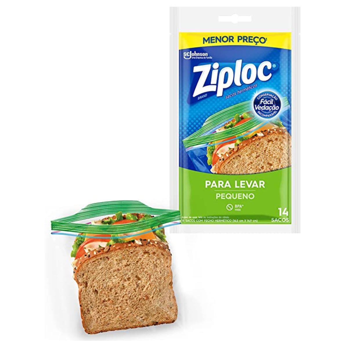 Saco Hermético Lanche Ziploc 14 Unidades