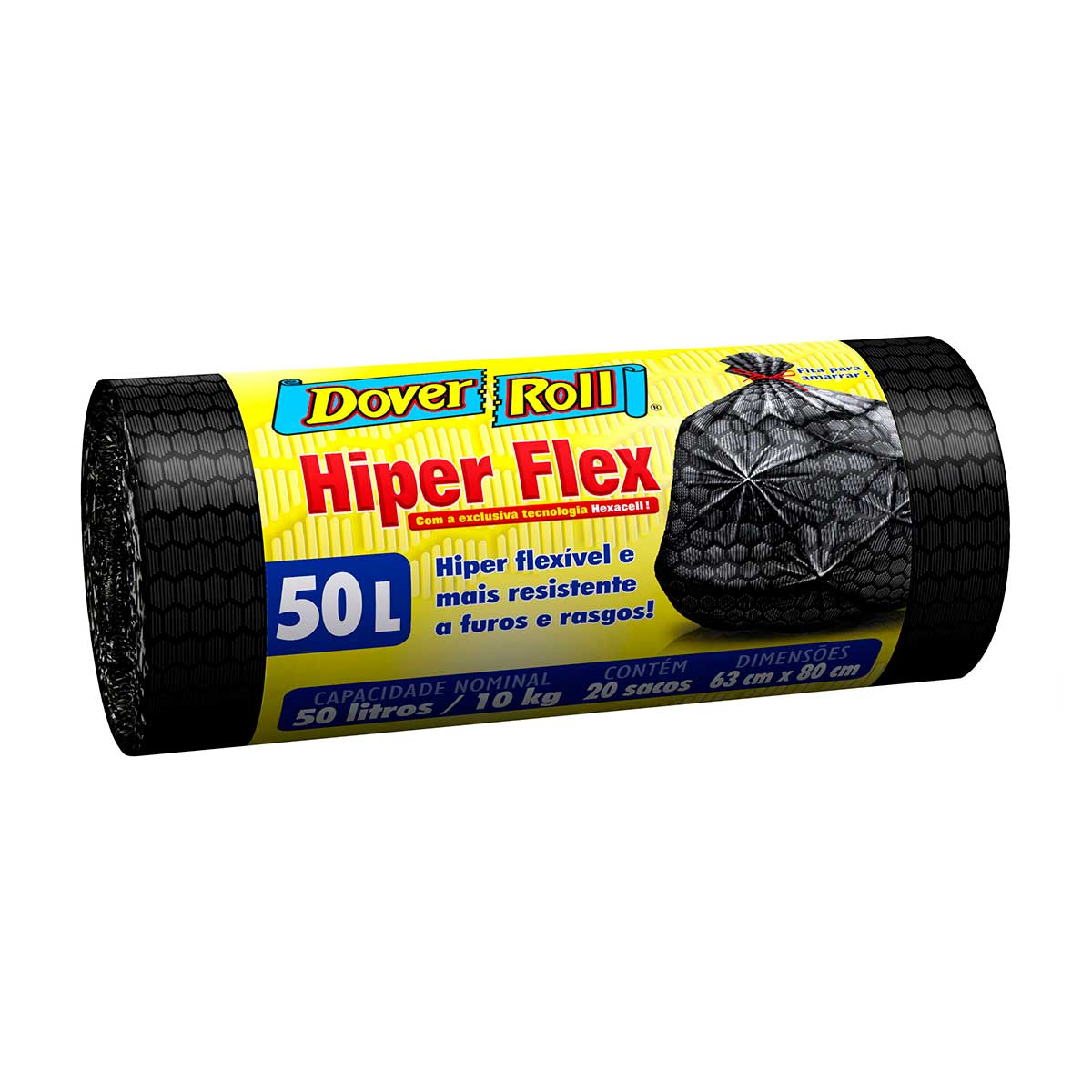 Saco para Lixo Dover Roll Hiper Flex Preto Rolo com 20 Sacos de 50 L