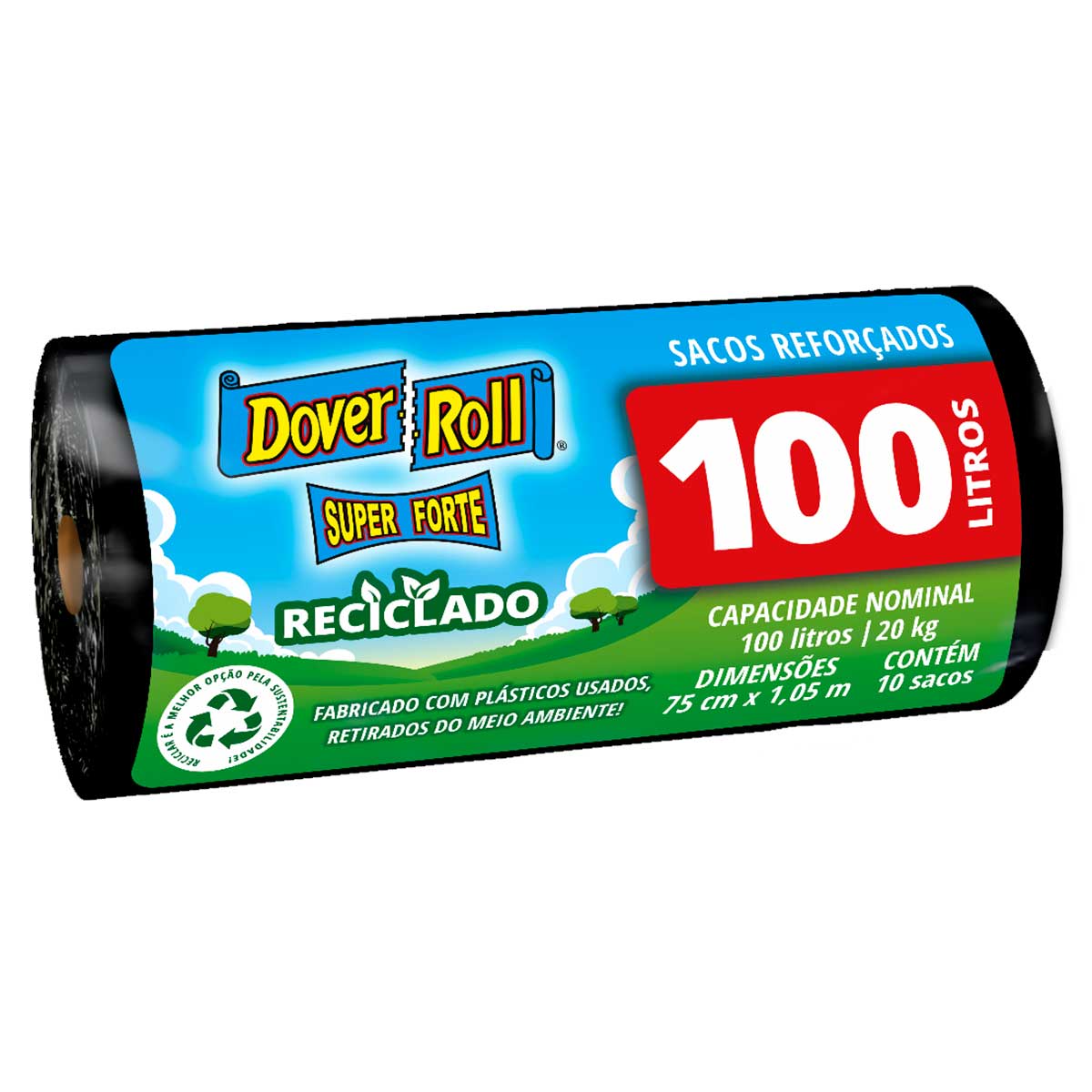 Saco de Lixo Dover Roll Reciclado Preto com 10 Unidades de 100 Litros