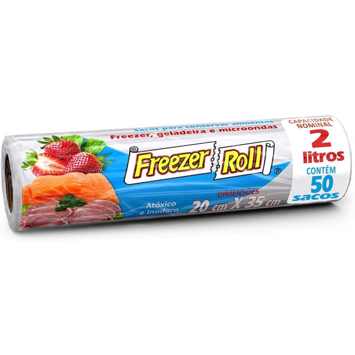 Rolo de Saco para Alimentos Freezer-Roll 2 litros Transparente 20x35 cm 50 Unidades