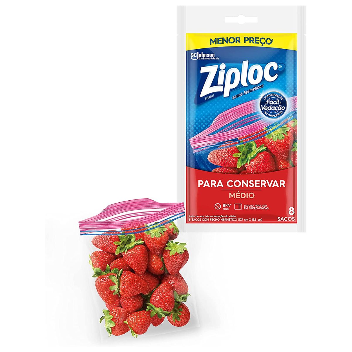 Saco Hermético Médio para Conservar Ziploc com 8 Unidades