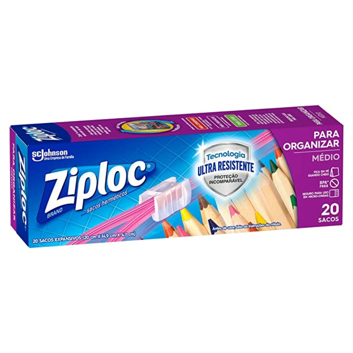 Saco Expansível Médio para Organizar Ziploc com 20 Unidades