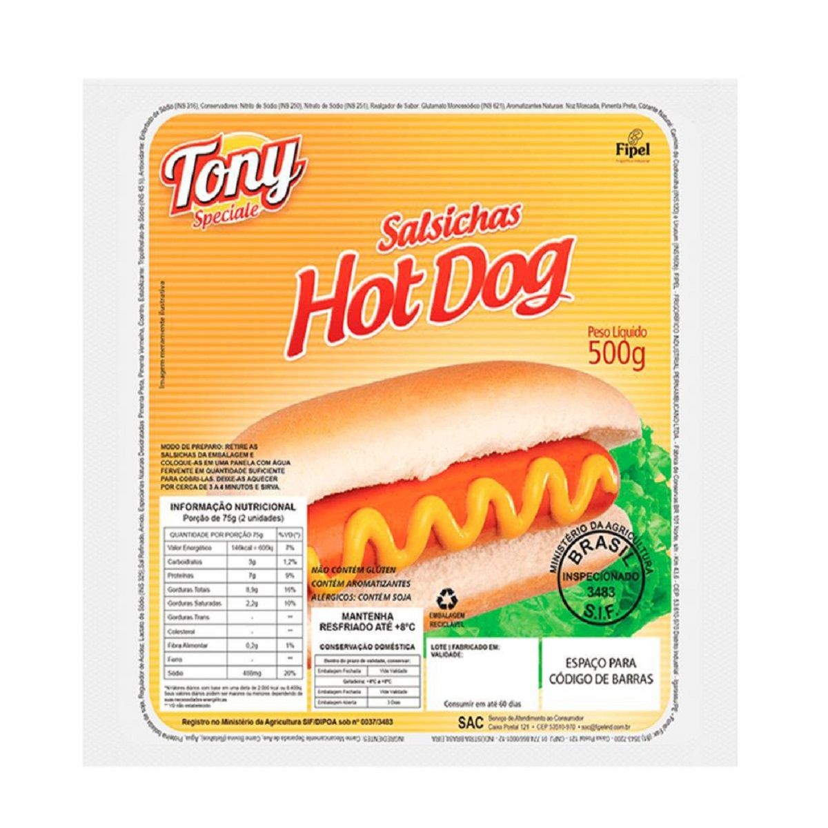 Salsicha de Frango Hot Dog Tony 500 g