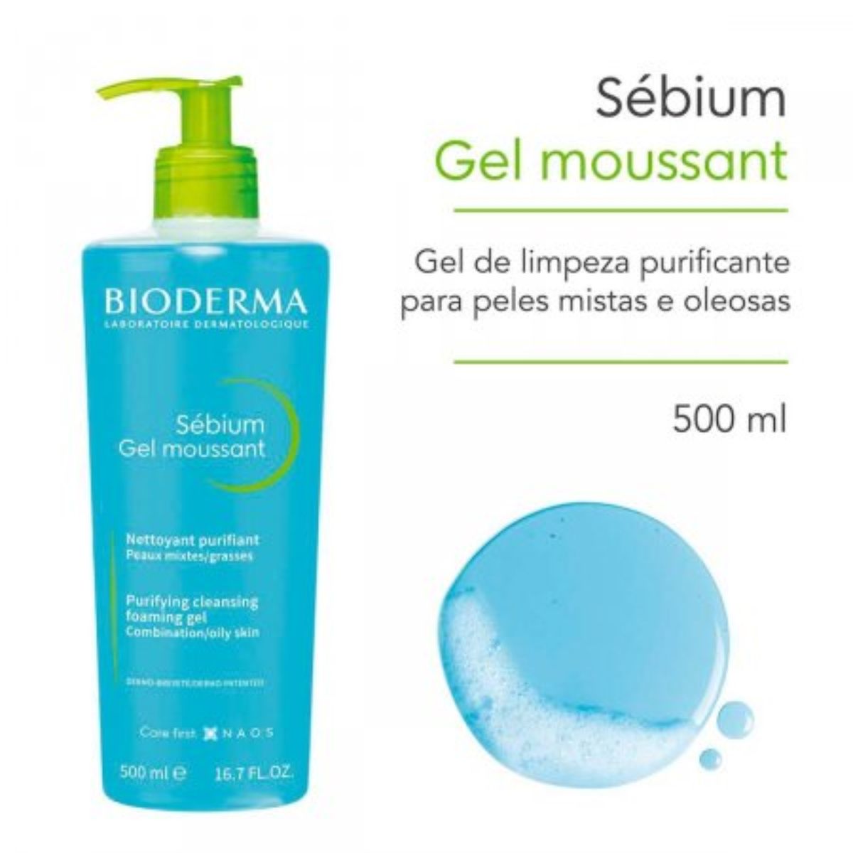 Gel De Limpeza Bioderma Sébium Gel Moussant Pump Com 500ml