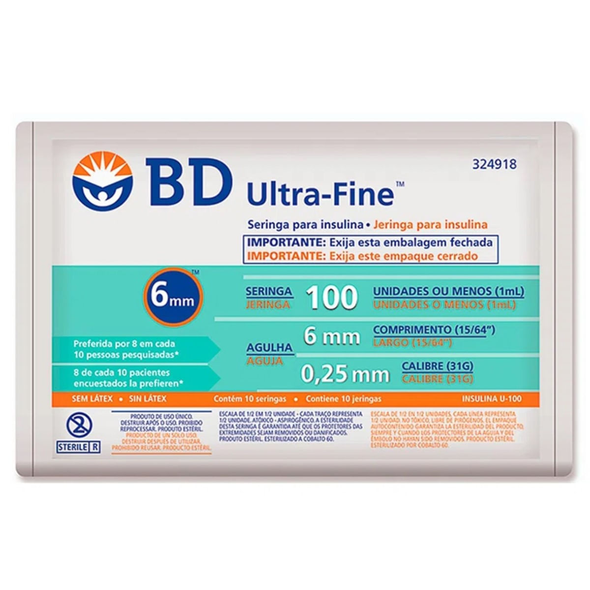 Seringa para Insulina Ultra-Fine 6mm 100 UI BD 1 unidade