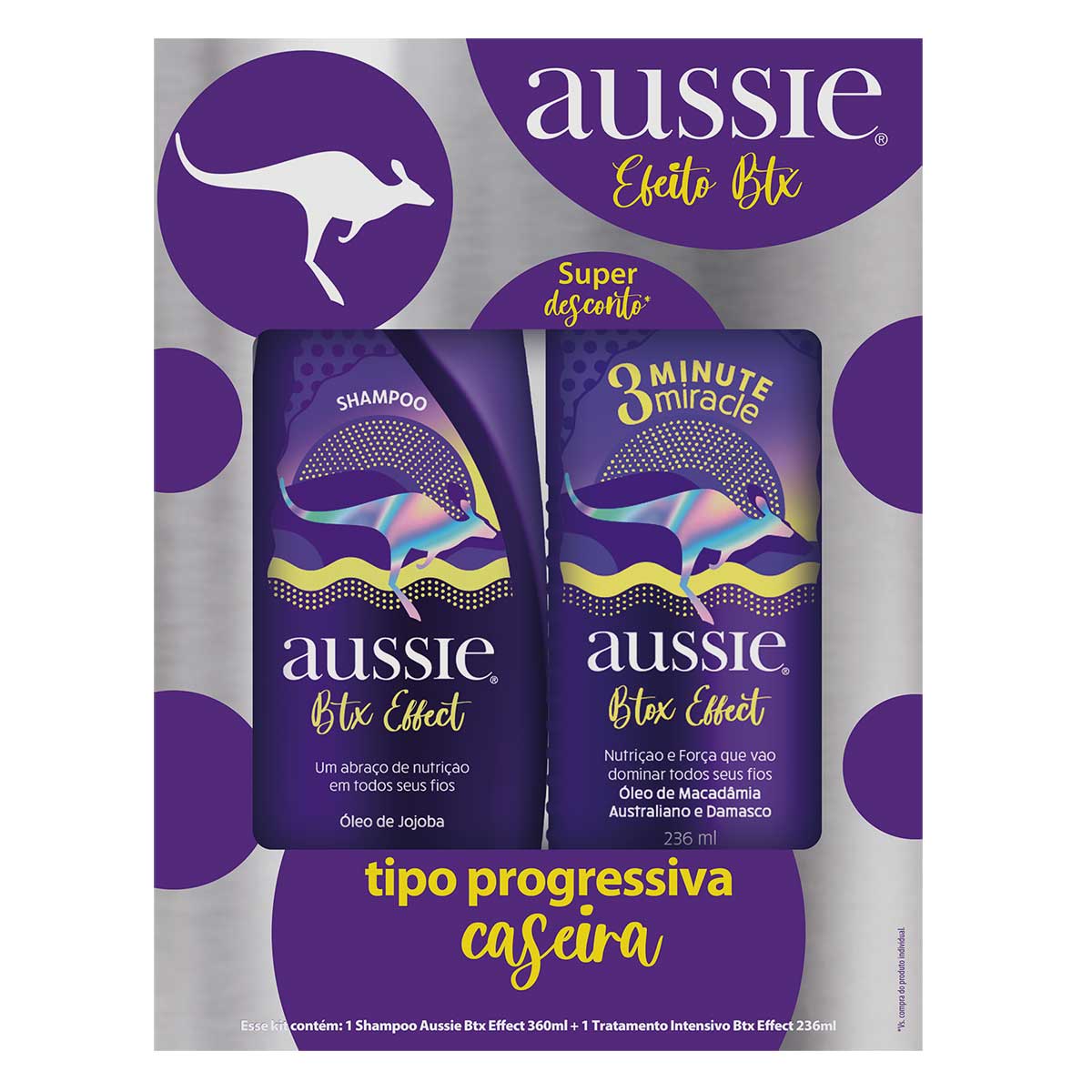 Kit Aussie Shampoo + Creme de Tratamento 3 Minute Miracle Btx Effect