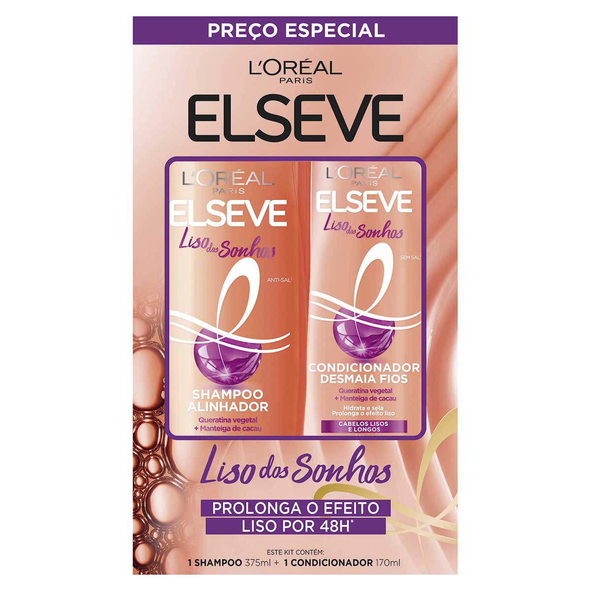 Kit Elseve Liso dos Sonhos Shampoo 375ml + Condicionador 170ml