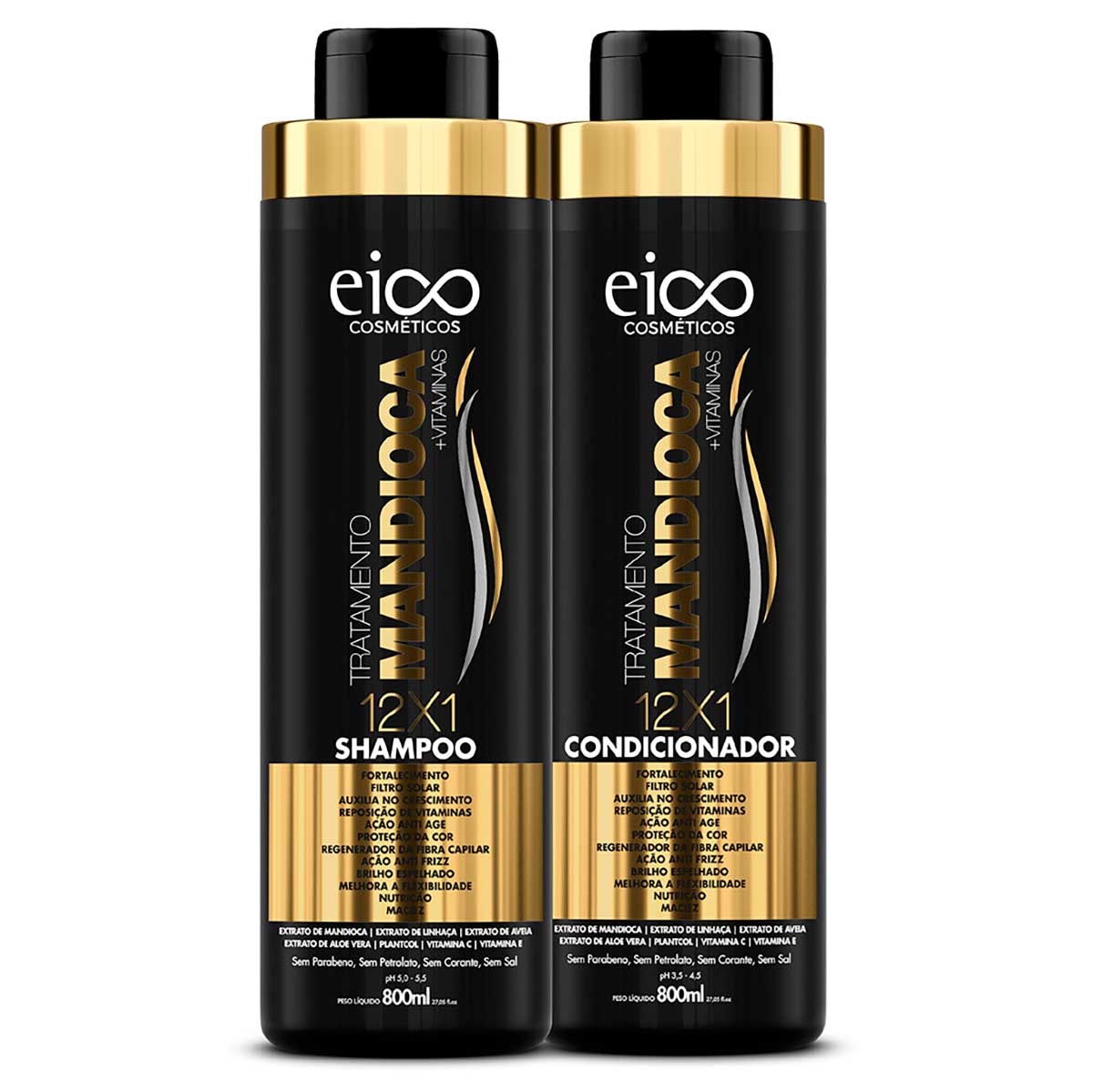 Shampoo E Condicionador Mandioca Eico Cométicos 800ml Cada