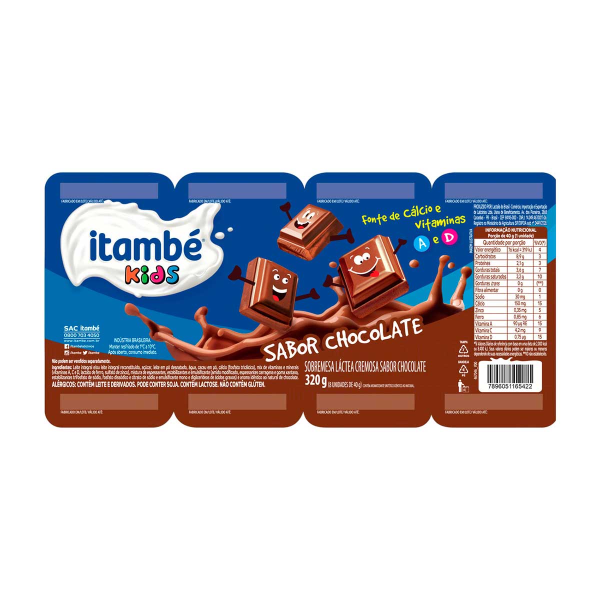 Sobremesa de Chocolate Itambé Kids 320 g com 8 unid