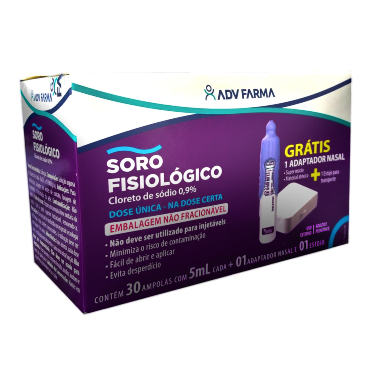 Soro Fisiológico 5 ml com 30 Unidades+Adaptador Nasal Grátis ADV Farma