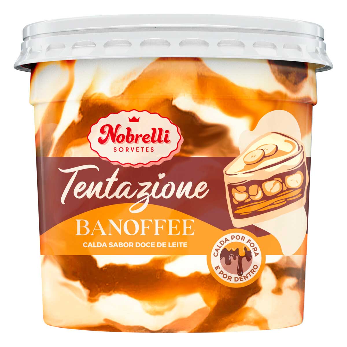 Sorvete Banoffee Sabor Banana e Chantilly e Calda de Doce de Leite Nobrelli Tentazione 1,5L