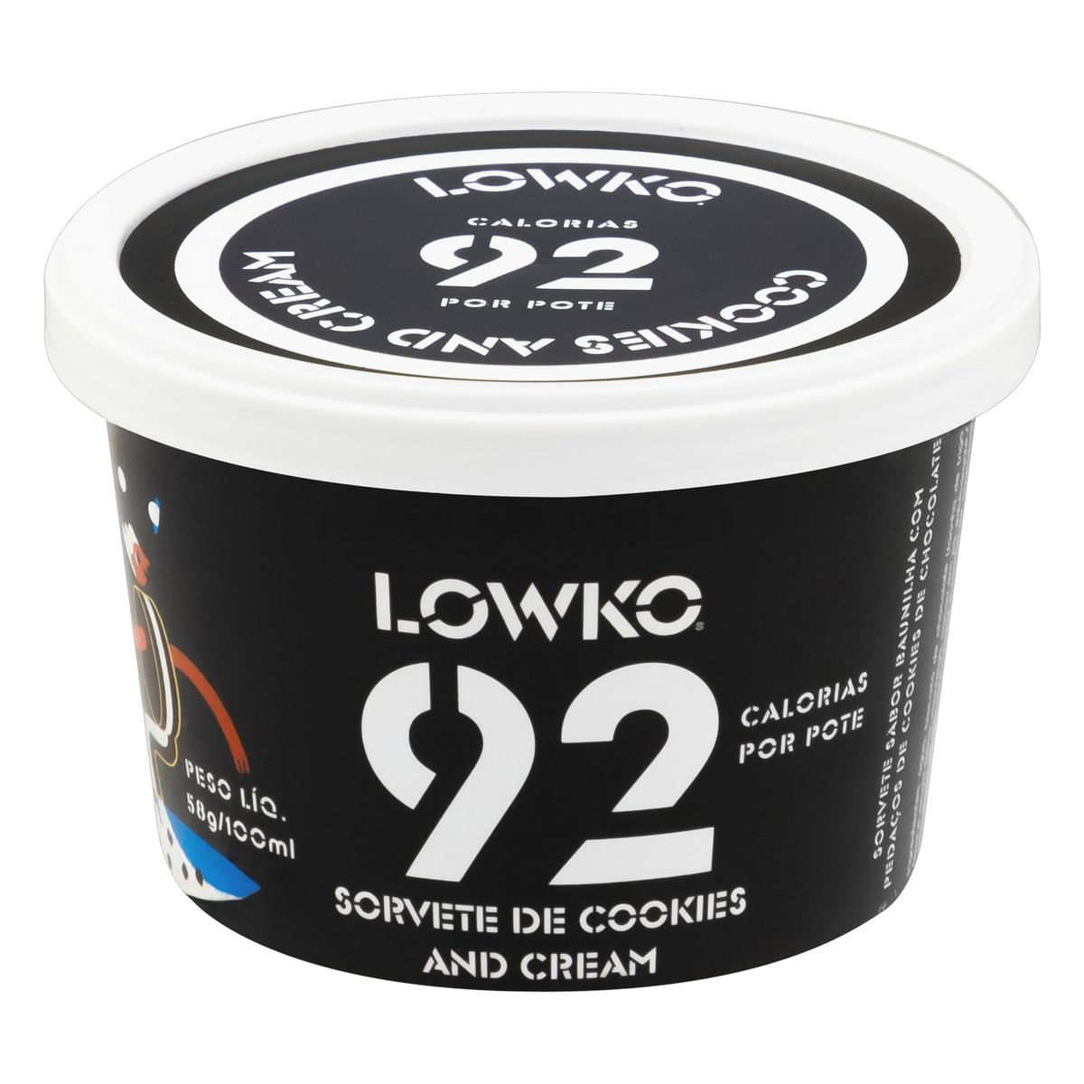 Sorvete Cookies and Cream Lowko Pote 100 ml