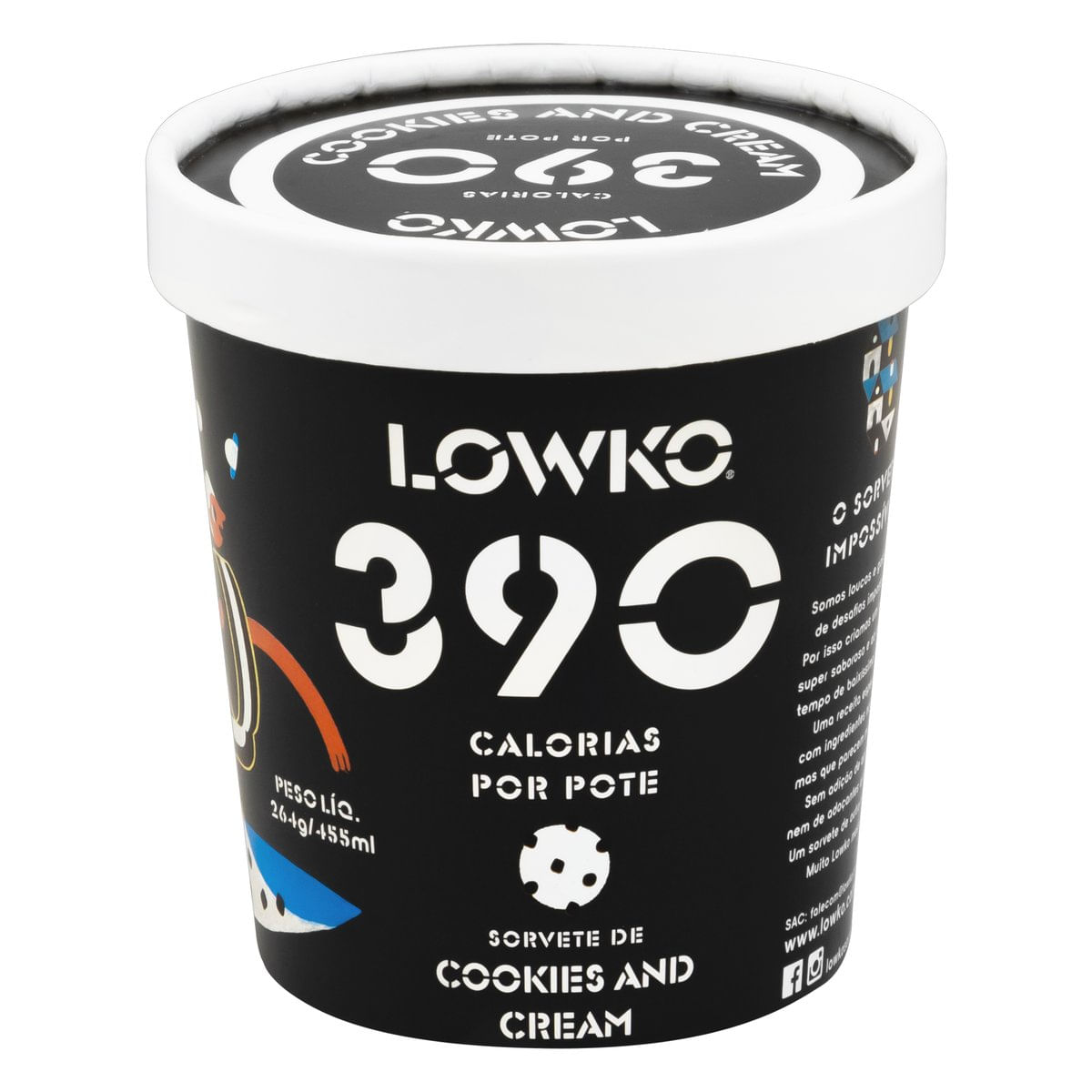 Sorvete Cookies and Cream Lowko Pote 455 ml