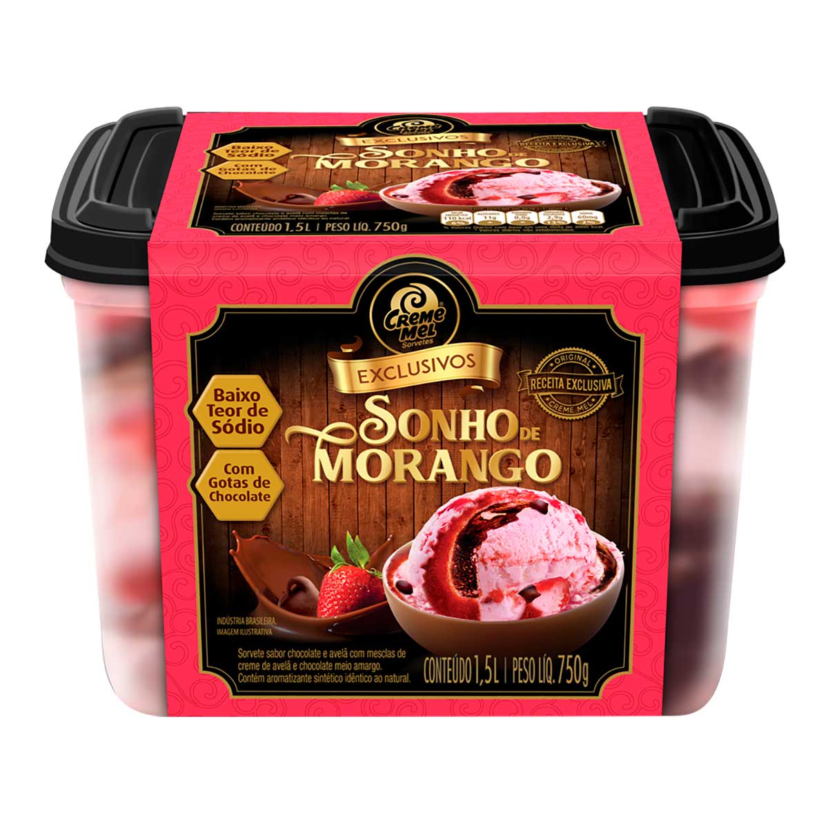 Sorvete Creme Mel Sonho De Morango Pote 1,5 L