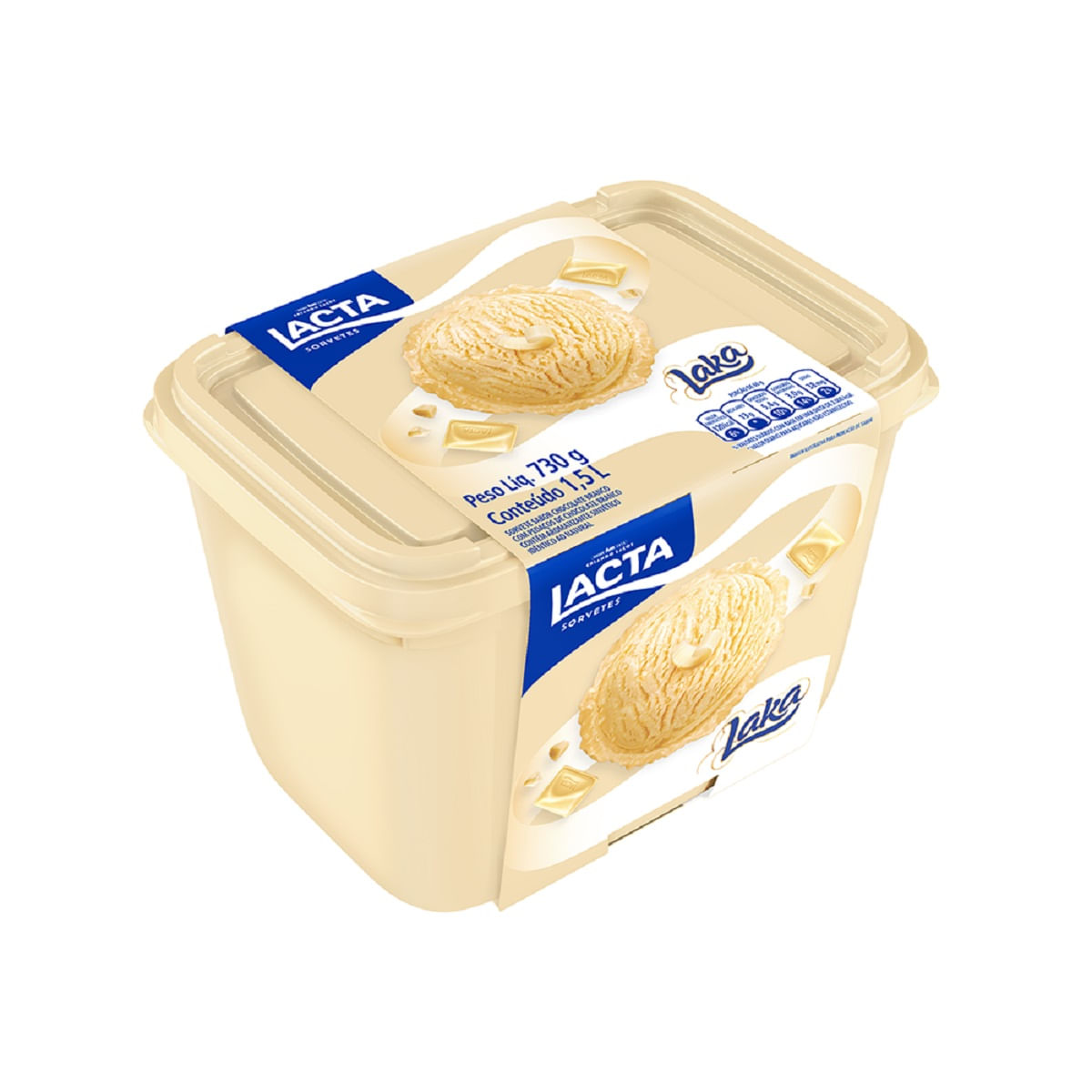 Sorvete de Chocolate Branco com Pedaços de Chocolate Laka 1,5 Litros