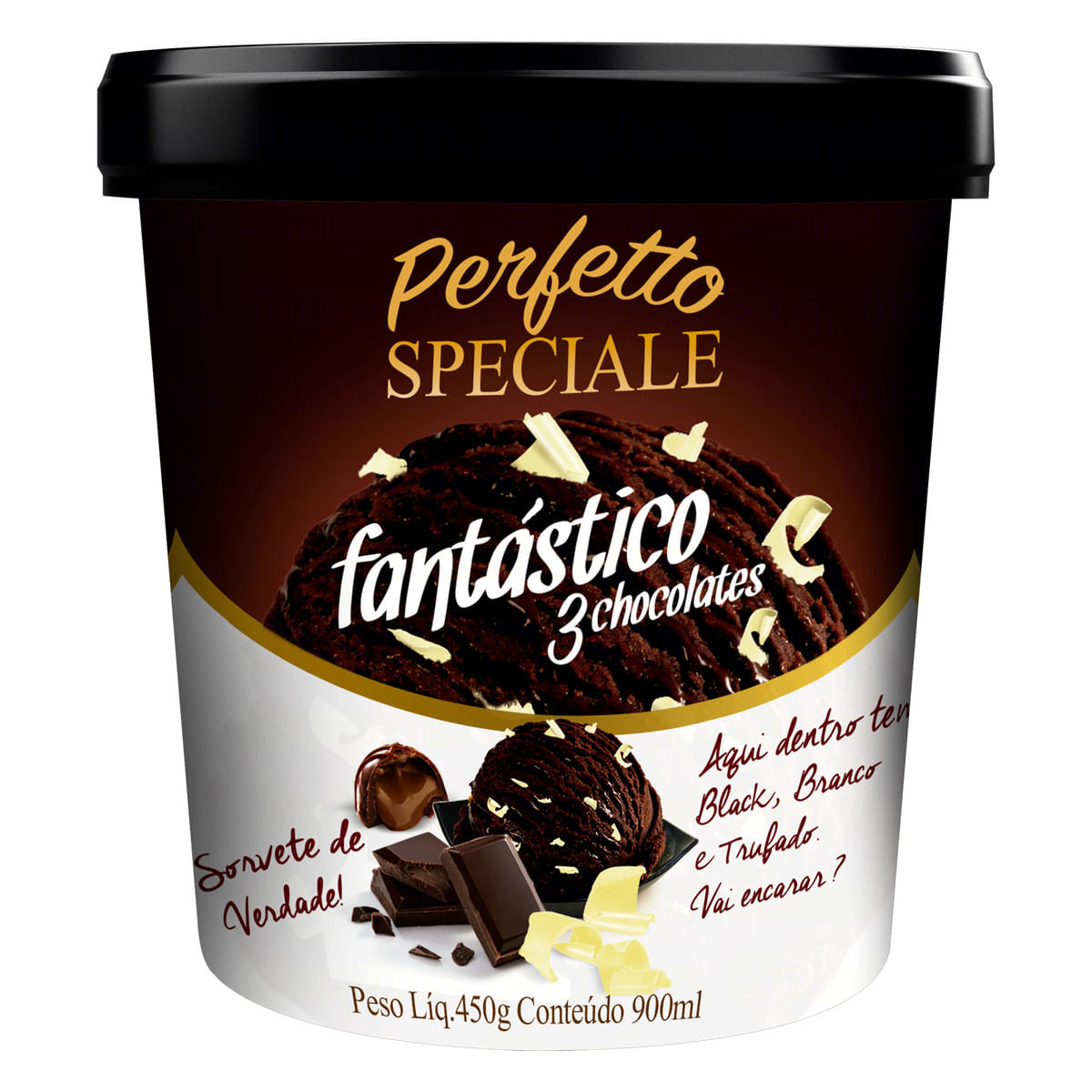 Sorvete Fantástico 3 Chocolates Perfetto Speciale Pote 900 ml