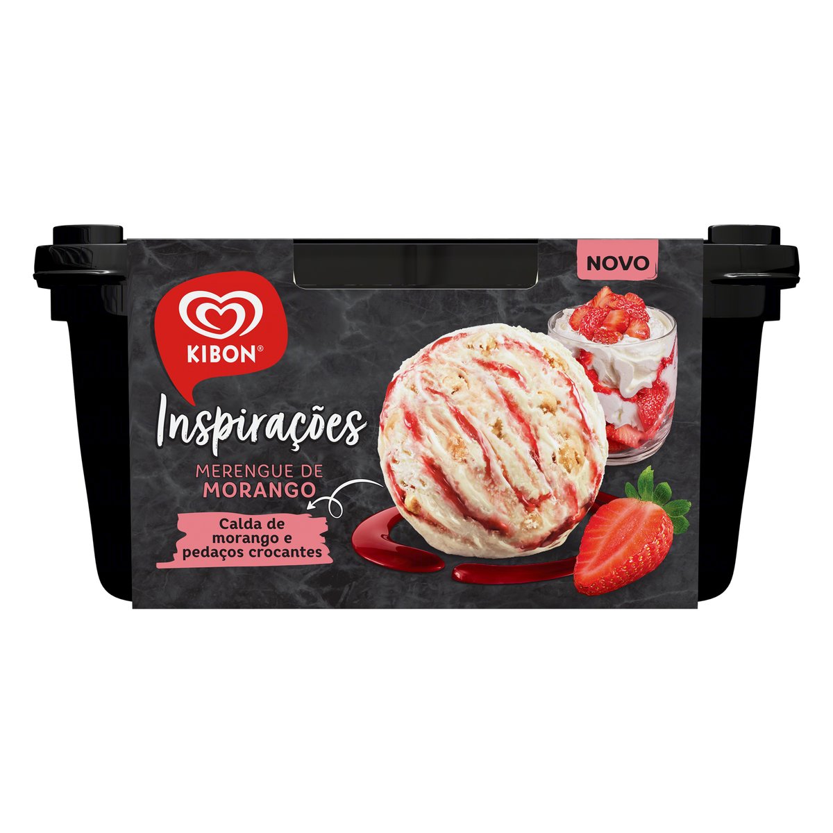 Sorvete Kibon Merengue de Morango Calda de Morango e Pedaços Crocantes Inspirações Pote 1,3 L