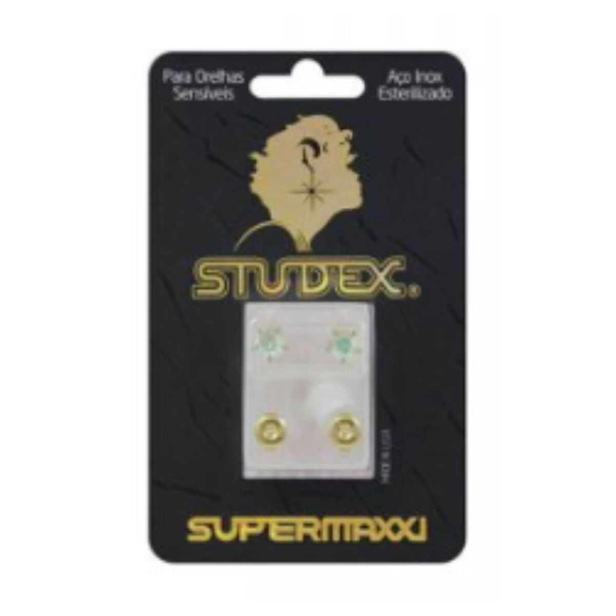 Brinco Studex Supermaxxi Dourado Pedra Cristal Espelhado com 1 Par