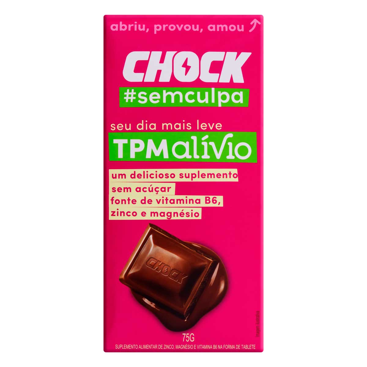 Suplemento Alimentar de Zinco, Magnésio e Vitamina B6 sem Açúcar Sabor Chocolate ao Leite Chock TPM Alívio 75g