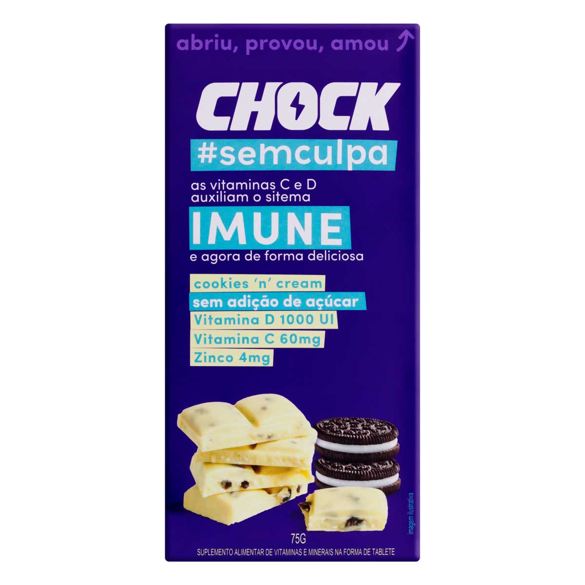 Suplemento Alimentar Tablete Cookies &apos;n&apos; Cream Chock Imune 75g