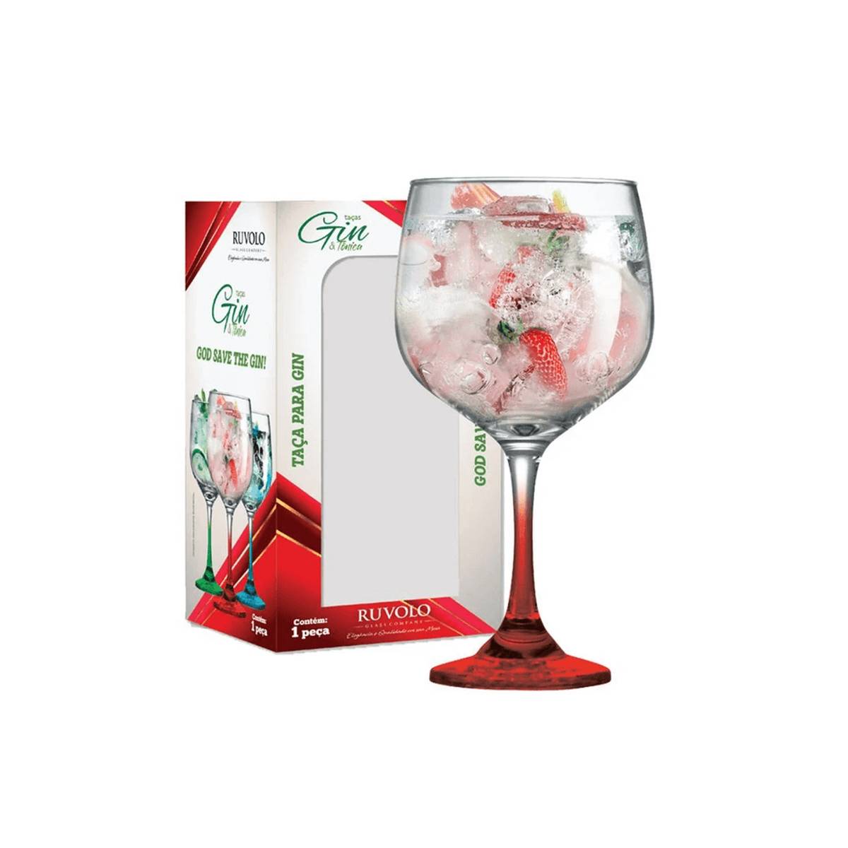 Taça Gin Tonica Vidro 600 ml Ruvolo Drink  Base Vermelha