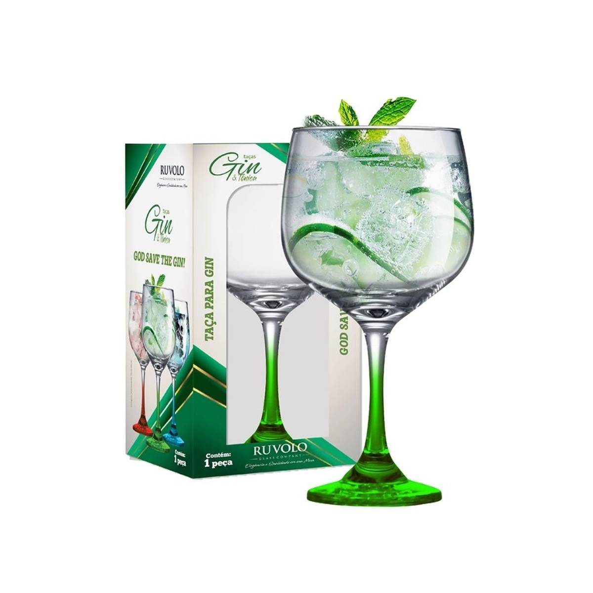 Taca Gin Tonica Vidro 695 ml Ruvolo com Base Verde