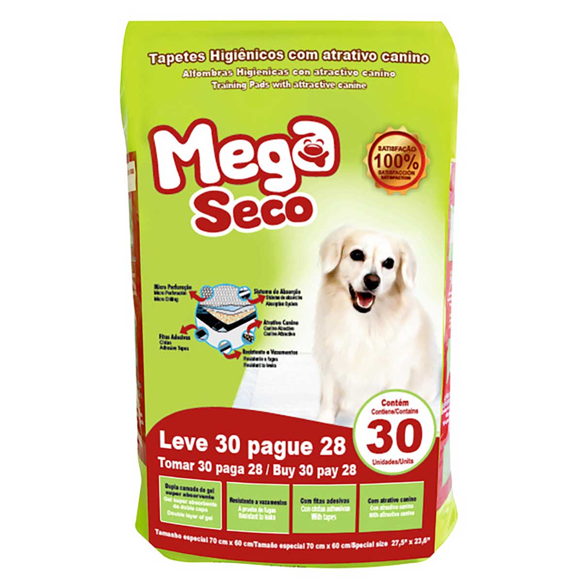 Tapete Higiênico Mega Seco 30 Unidades