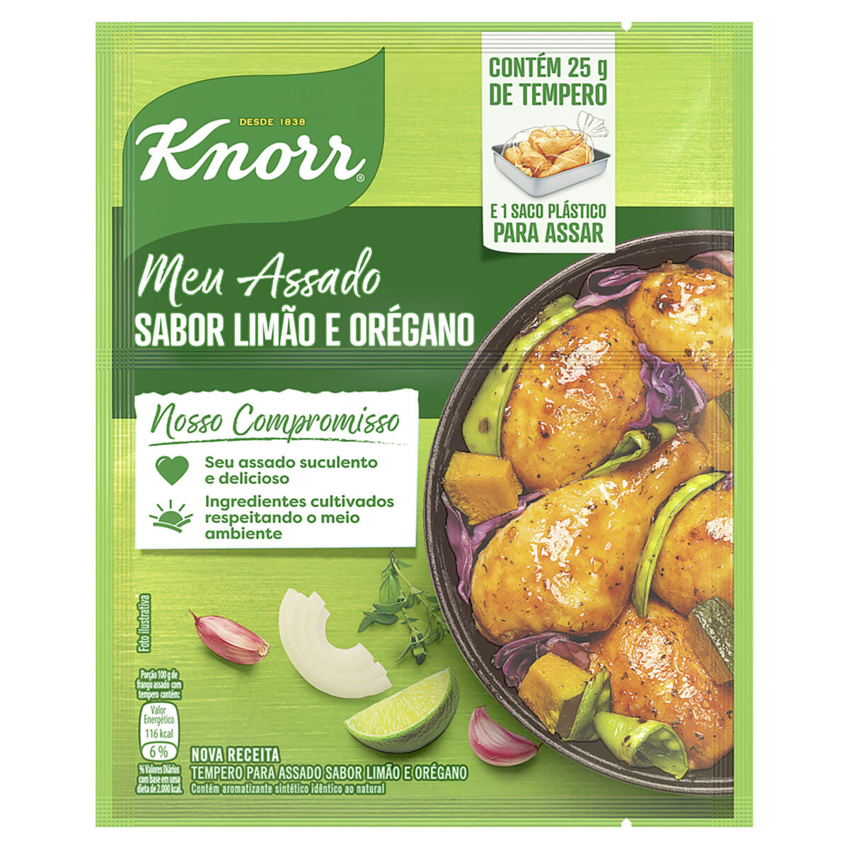 Tempero Sabor Limão e Orégano Knorr Meu Assado 25g e 1 Saco Plástico para Assar