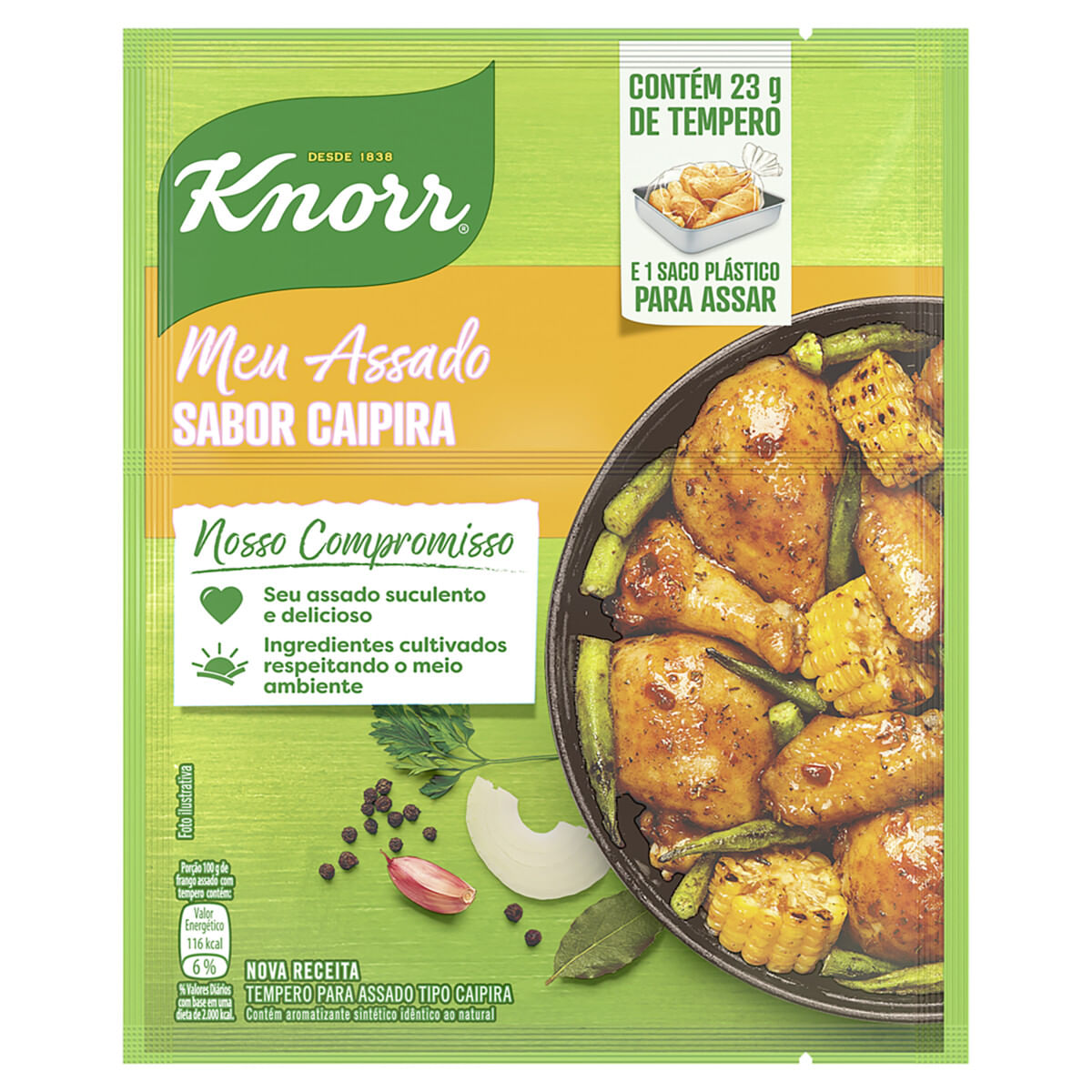 Tempero Sabor Caipira Knorr Meu Assado 23g e 1 Saco Plástico para Assar