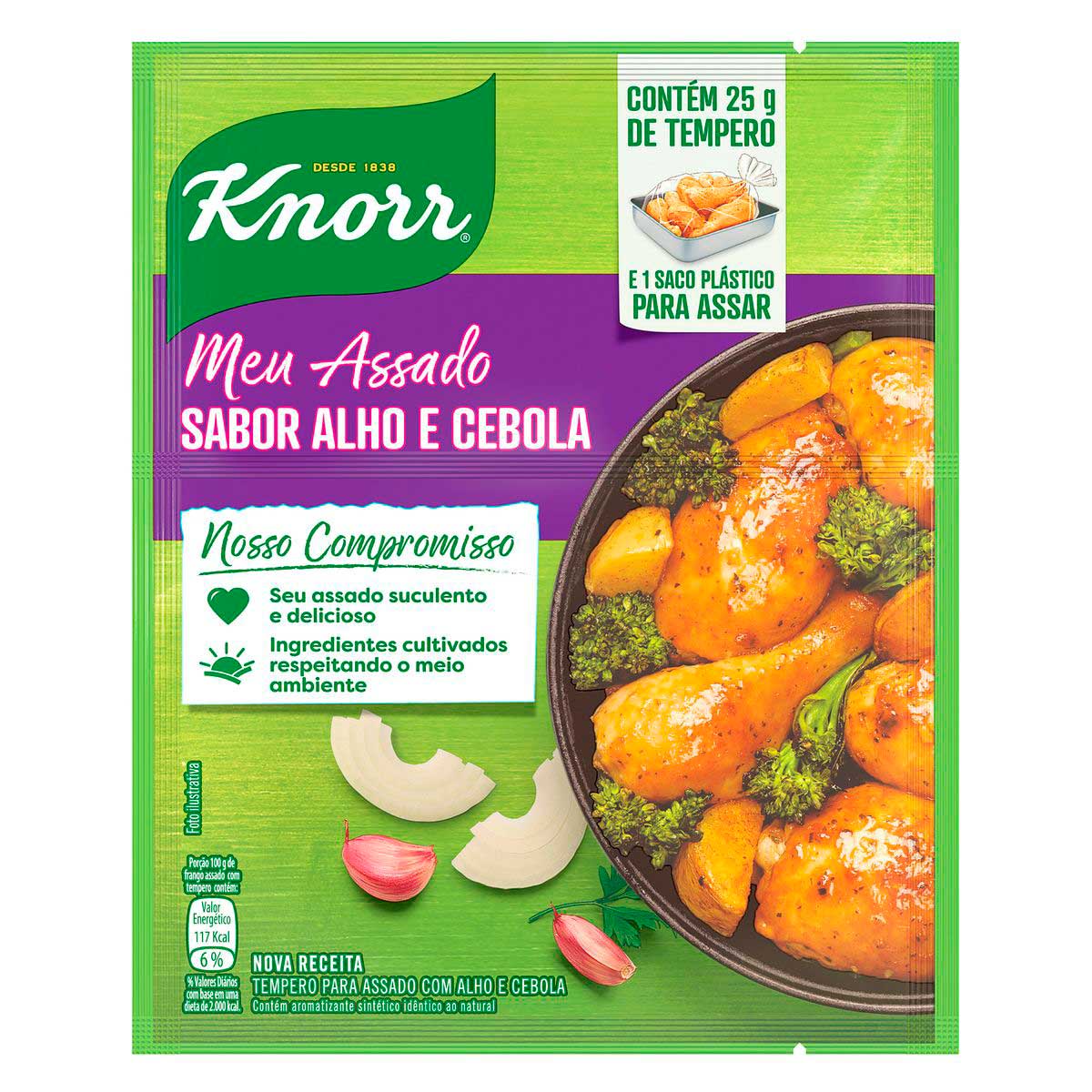 Tempero Sabor Alho e Cebola Knorr Meu Assado 25g e 1 Saco Plástico para Assar