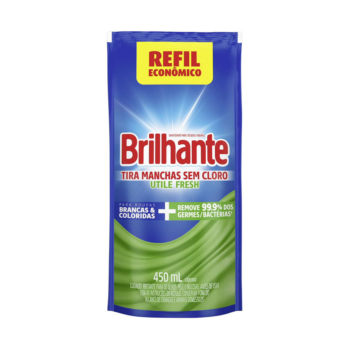 Tira-Manchas Líquido Roupas Brancas e Coloridas Fresh Brilhante Utile Sachê 450 ml Refil Econômico