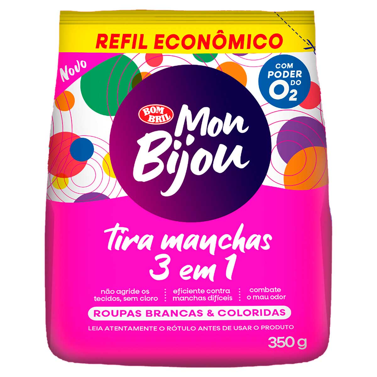 Tira-Manchas em Pó para Roupas Brancas e Coloridas Mon Bijou 350g Refil Econômico